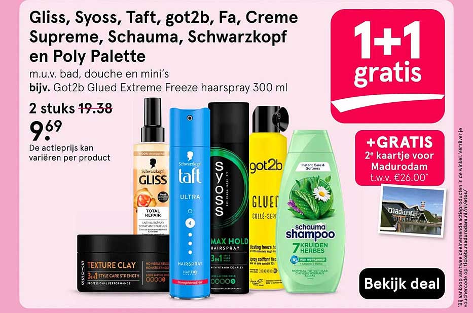 Gliss, Syoss, Taft, got2b, Fa, Creme Supreme, Schauma, Schwarzkopf en Poly Palette 1+1 gratis