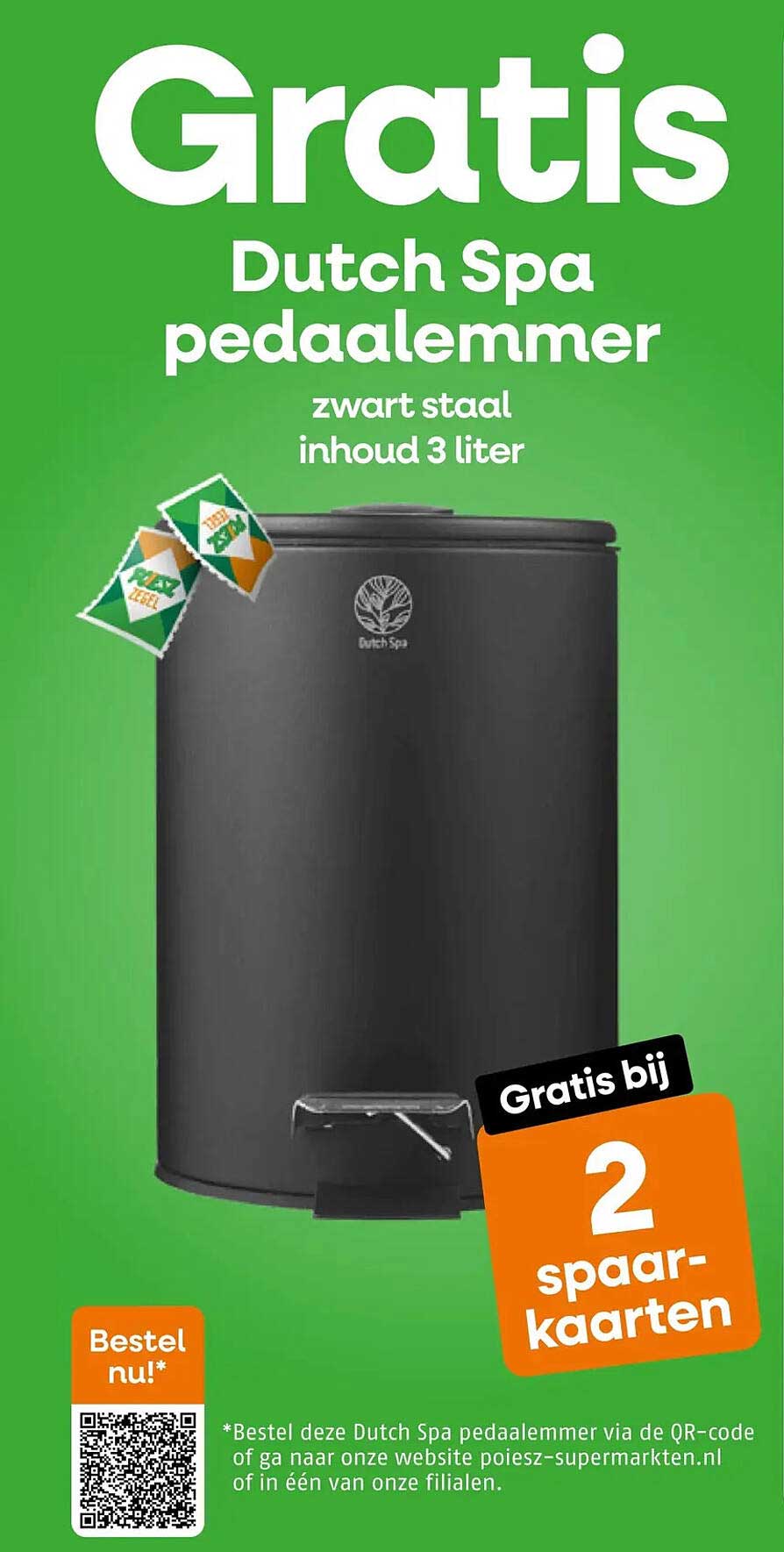 Gratis Dutch Spa pedaalemmer zwart staal inhoud 3 liter gratis bij 2 spaarkaarten