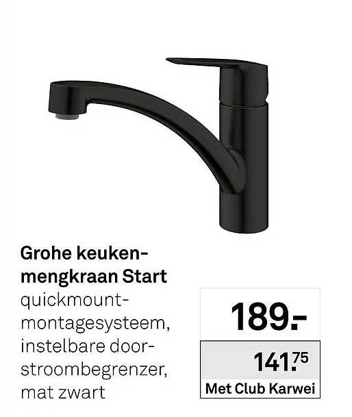 Grohe keukenkraan Start quickmount-montagesysteem, instelbare doorstroombegrenzer, mat zwart