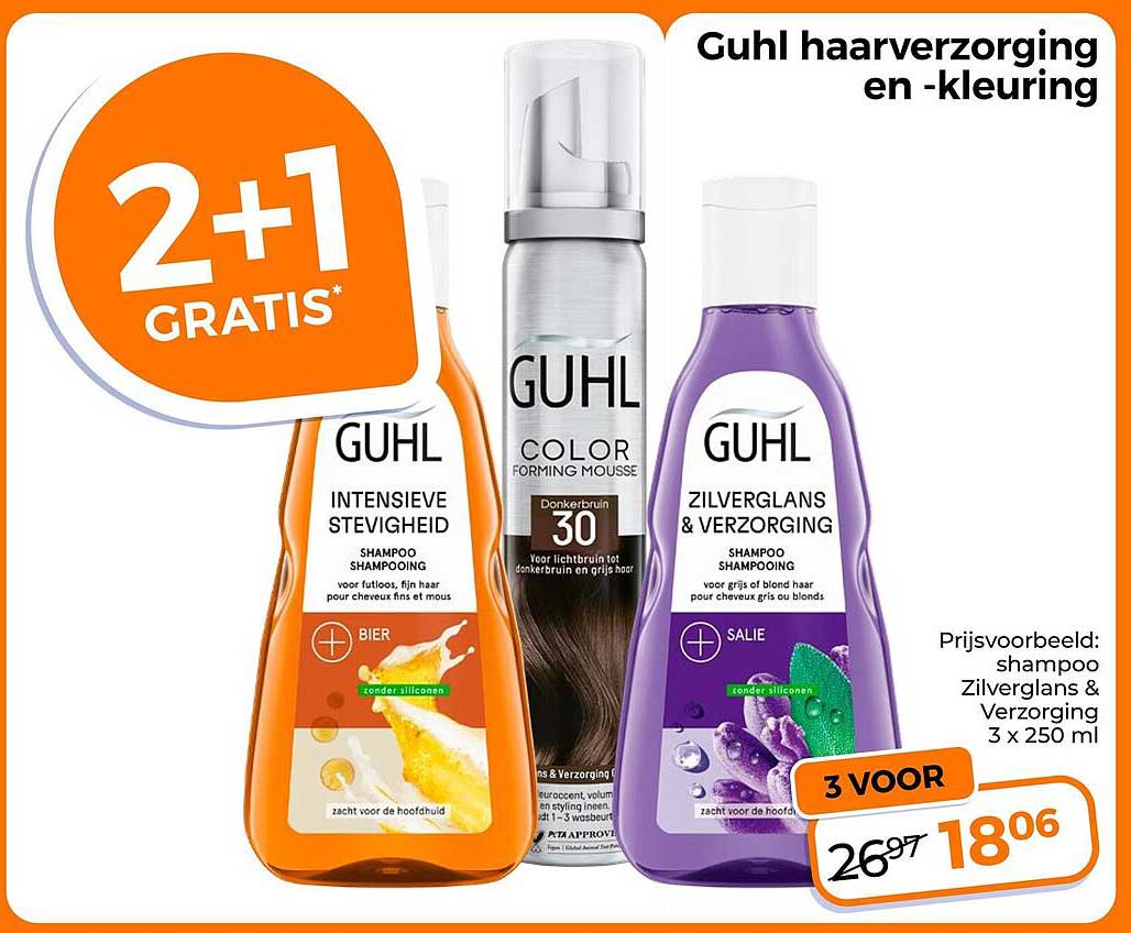 Guhl haarverzorging en -kleuring 2+1 gratis