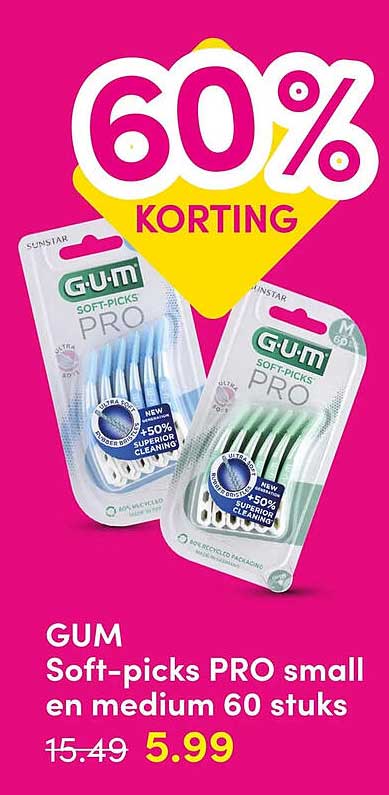 GUM Soft-picks PRO small en medium 60 stuks 60% korting