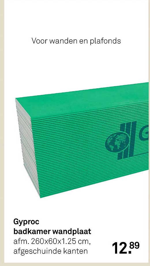Gyproc badkamer wandplaat afm. 260x60x1.25 cm, afgeschuinde kanten