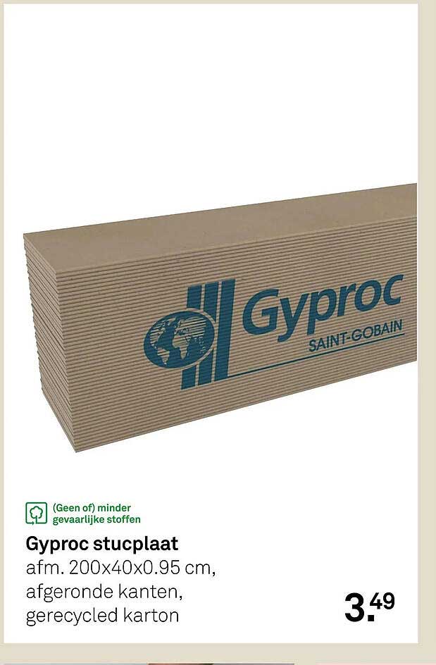 Gyproc stucplaat afm. 200x40x0.95 cm, afgeronde kanten, gerecycled karton