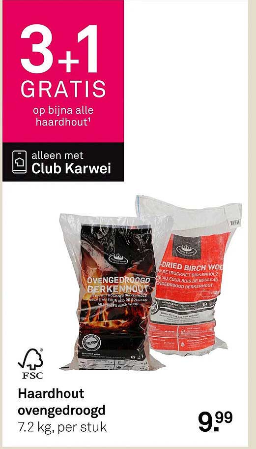 Haardhout ovengedroogd 3+1 gratis