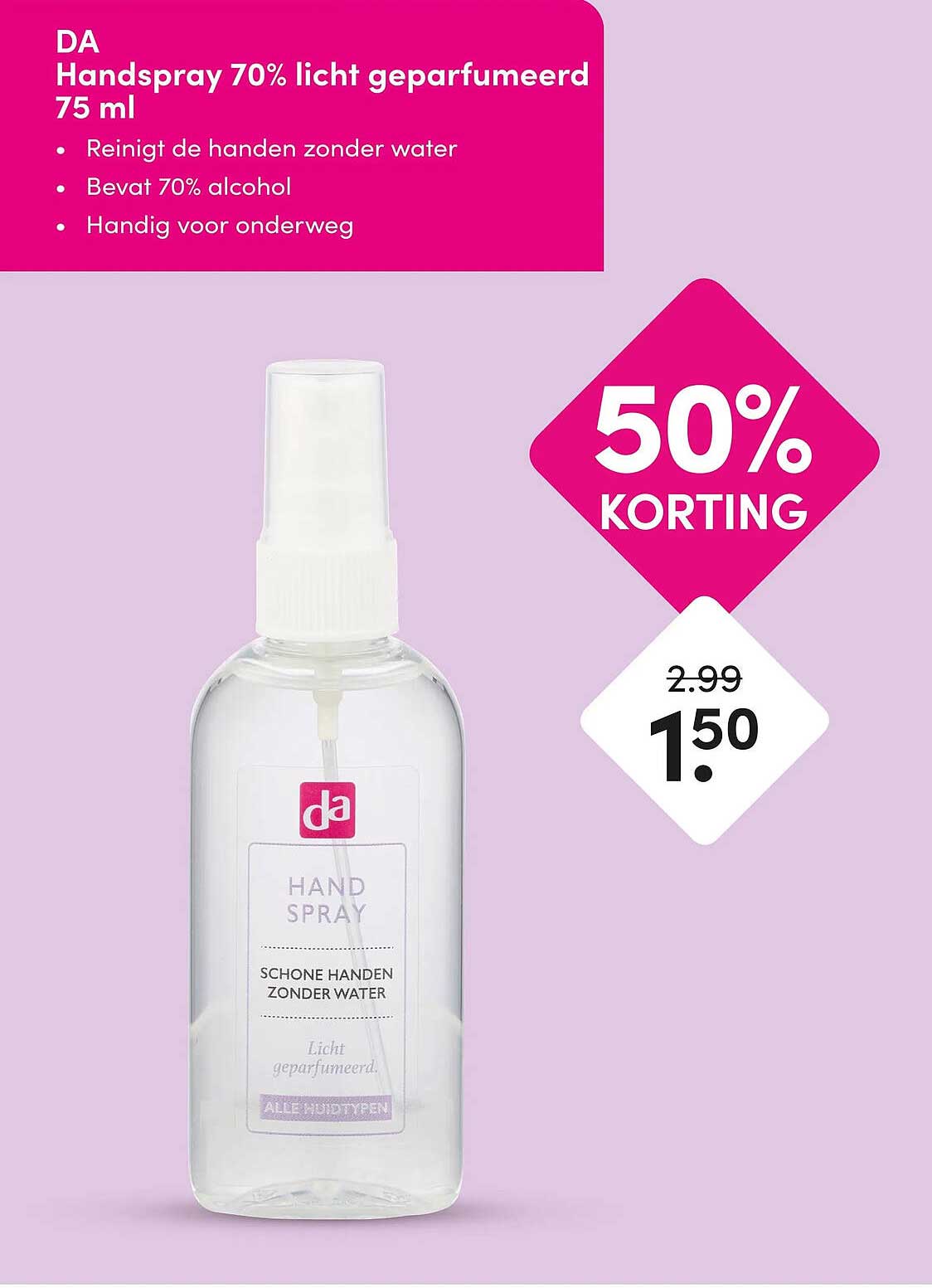 Handspray 70% licht geparfumeerd 75 ml