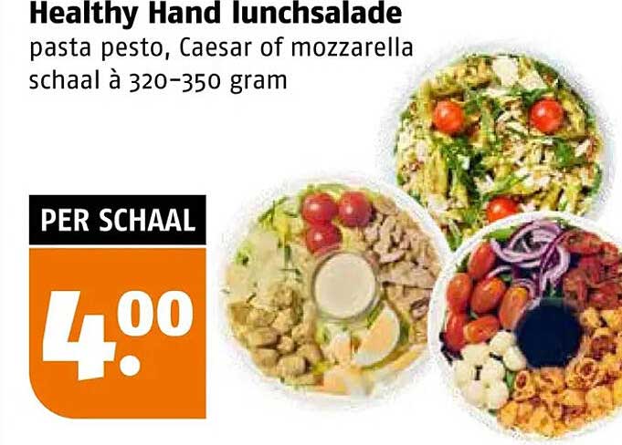 Healthy Hand lunchsalade pasta pesto, Caesar of mozzarella schaal à 320–350 gram