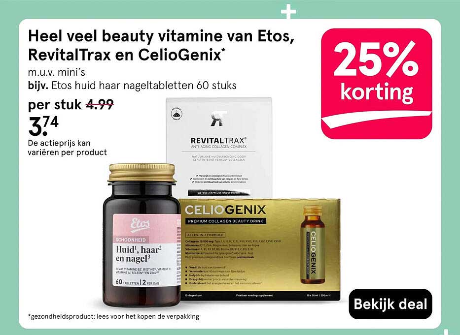 Heel veel beauty vitamine van Etos, RevitalTrax en CelioGenix*