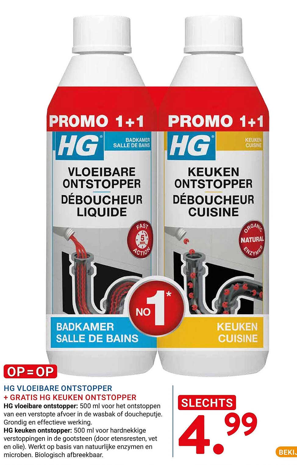 HG vloeibare ontstopper + gratis HG keuken ontstopper