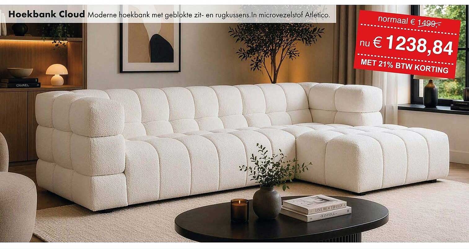Hoekbank Cloud Moderne hoekbank met geblokte zit- en rugkussens. In microvezelstof Atletico.