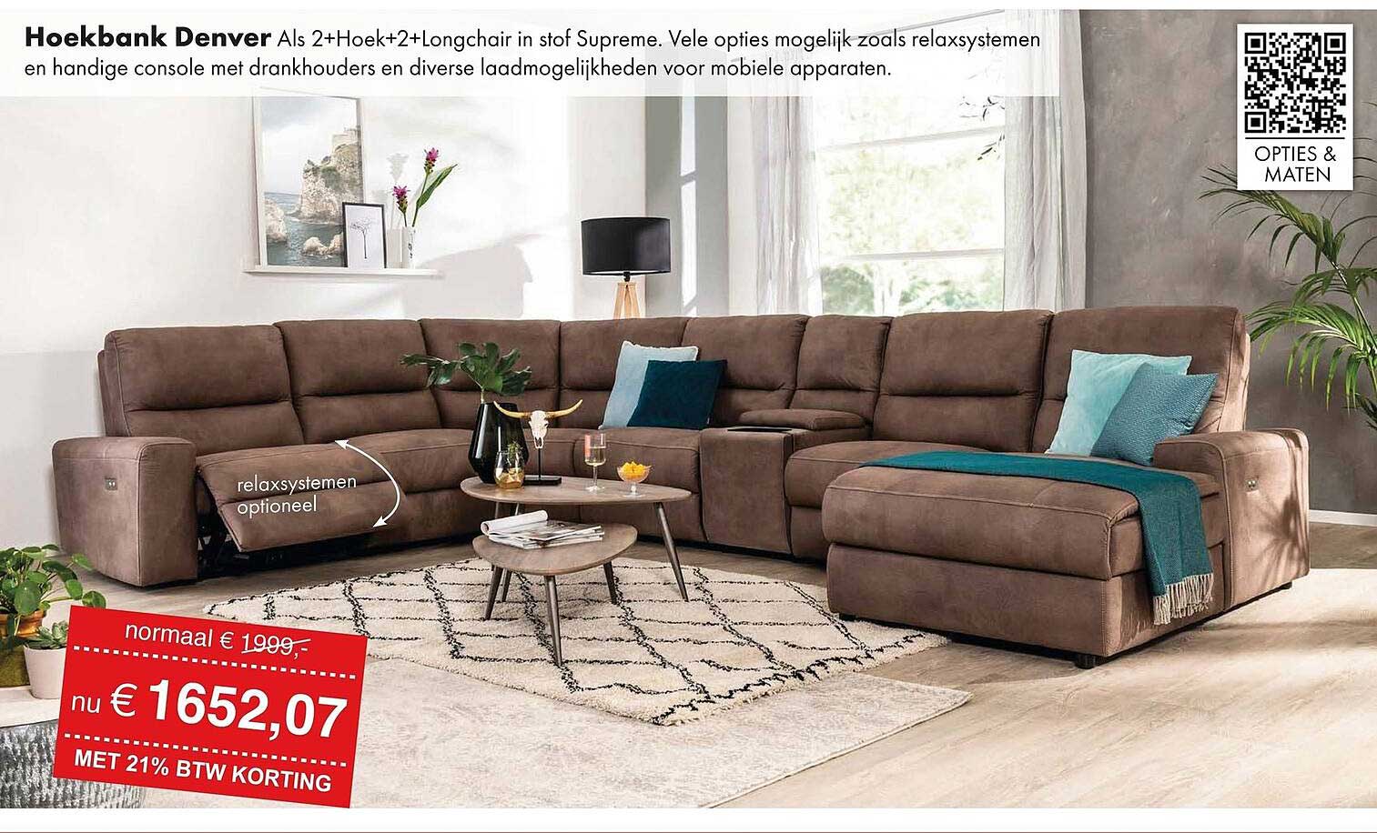 Hoekbank Denver Als 2+Hoek+2+Longchair in stof Supreme