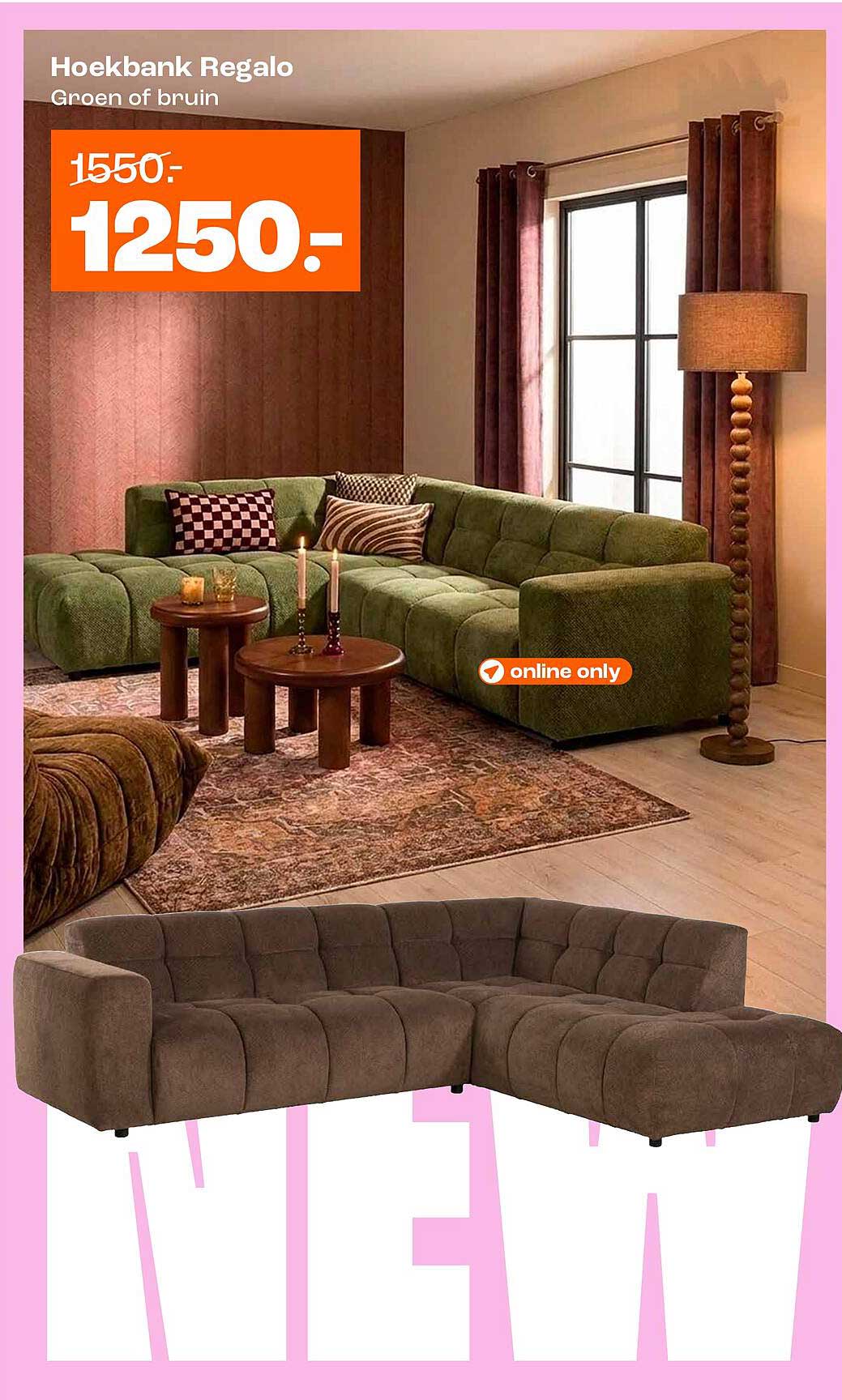 Hoekbank Regalo Groen of bruin online only