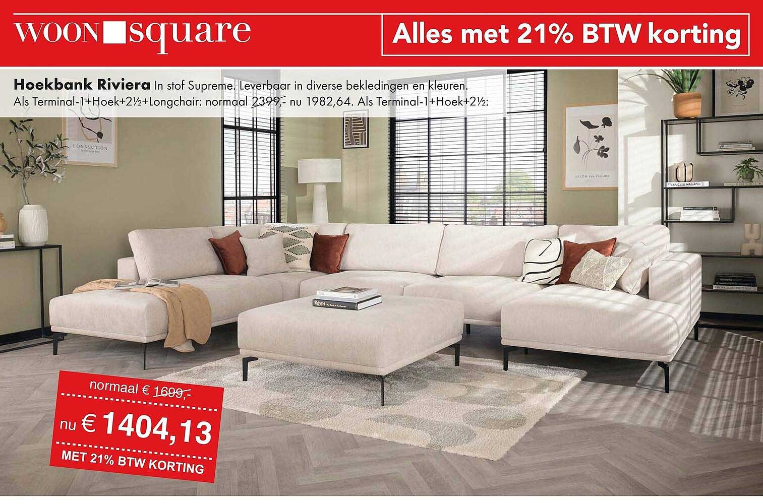 Hoekbank Riviera In stof Supreme. Leverbaar in diverse bekledingen en kleuren.