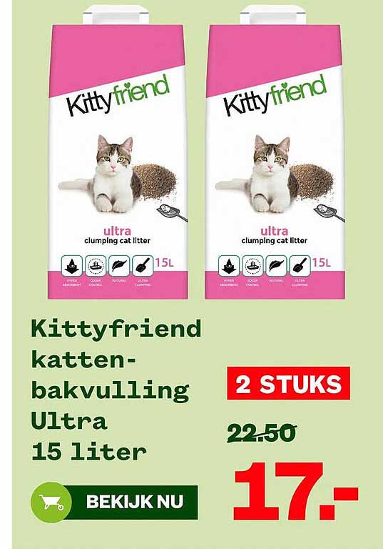Kittyfriend katten-bakvulling Ultra 15 liter 2 STUKS