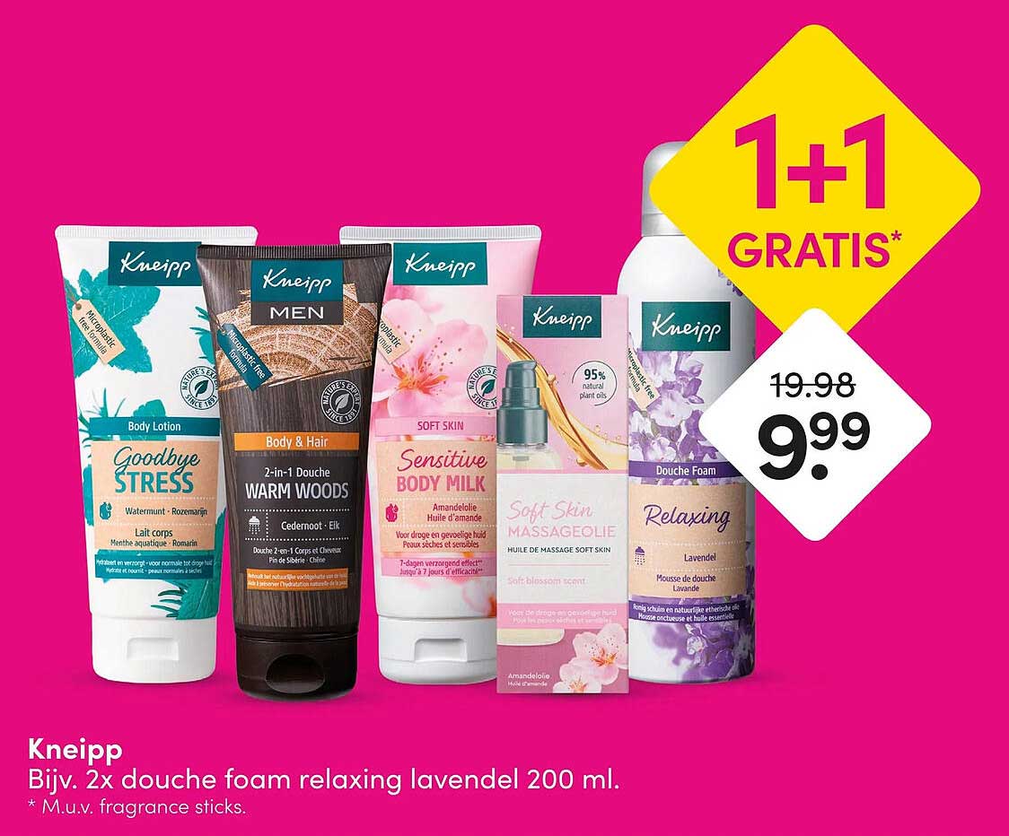 Kneipp Bijv. 2x douche foam relaxing lavendel 200 ml. 1+1 GRATIS*