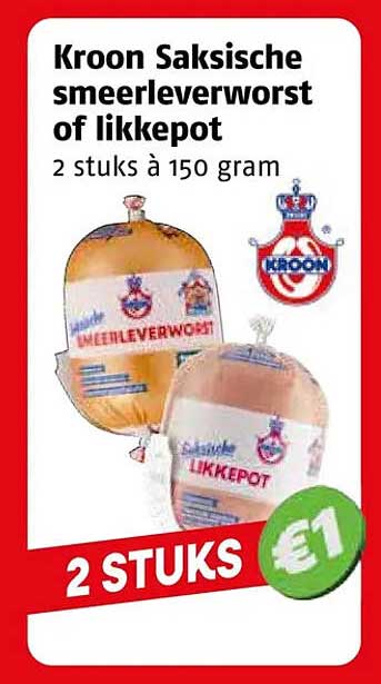Kroon Saksische smeerleverworst of likkepot 2 stuks à 150 gram 2 STUKS