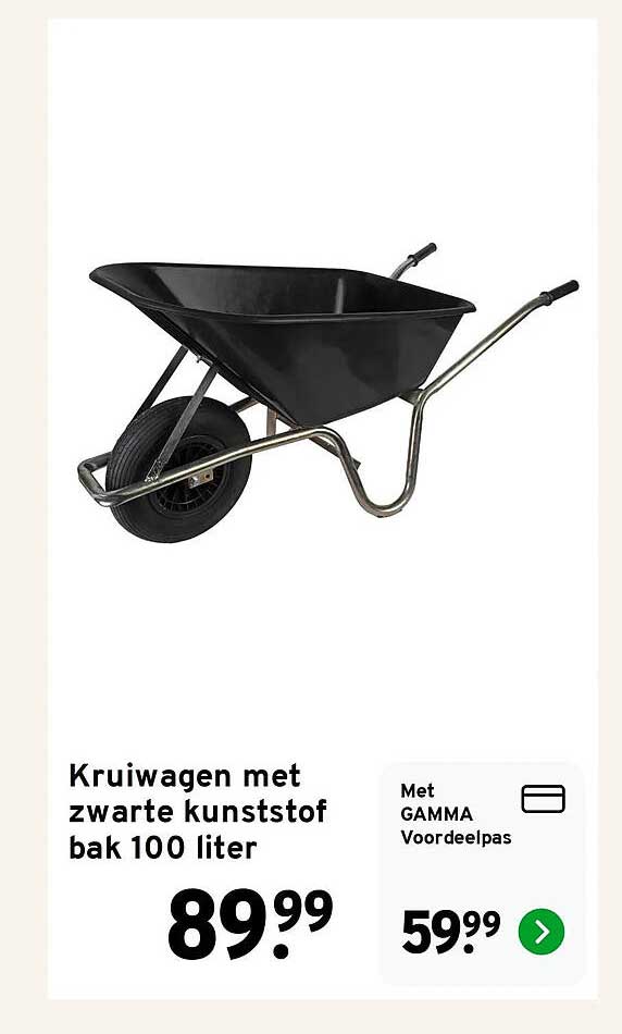 Kruiwagen met zwarte kunststof bak 100 liter