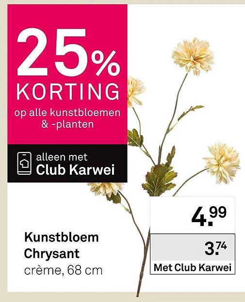 Kunstbloem Chrysant crème, 68 cm 25% KORTING