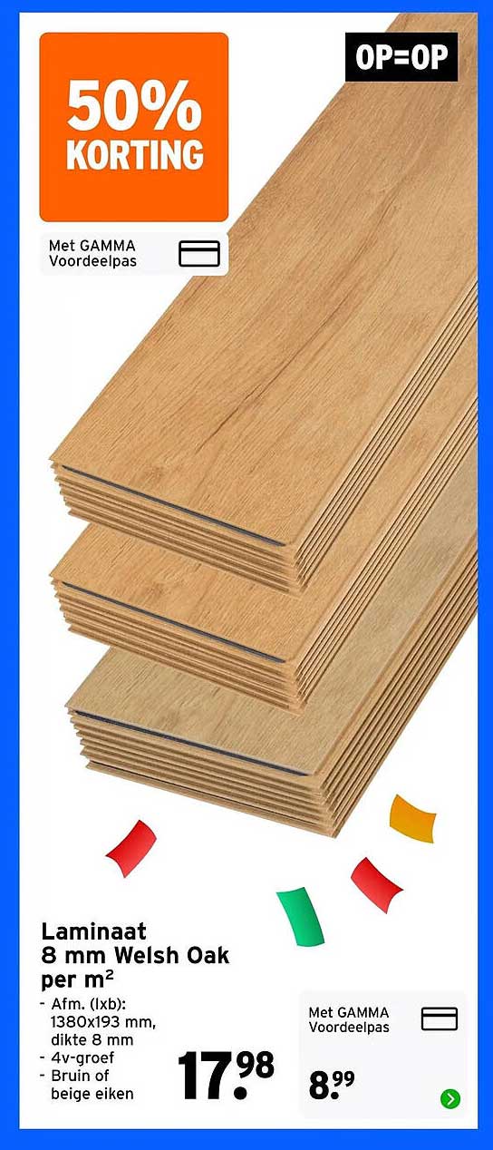 Laminaat 8 mm Welsh Oak per m² OP=OP