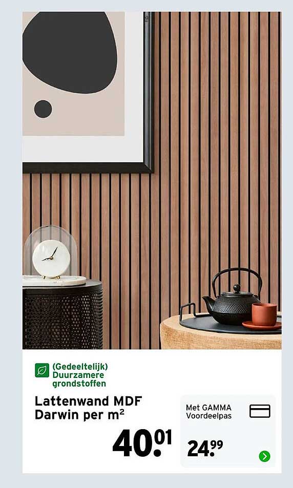 Lattenwand MDF Darwin per m²