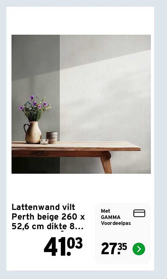 Lattenwand vilt Perth beige 260 x 52,6 cm dikte 8...