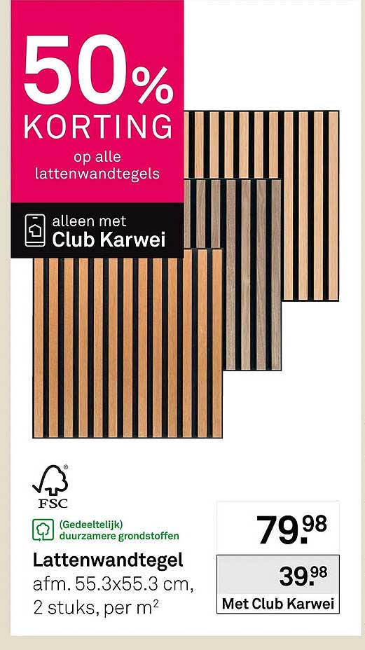 Lattenwandtegel 50% korting