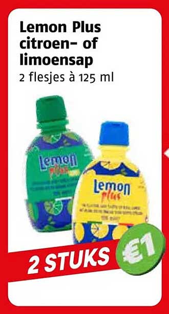 Lemon Plus citroen- of limoensap 2 flesjes à 125 ml 2 STUKS