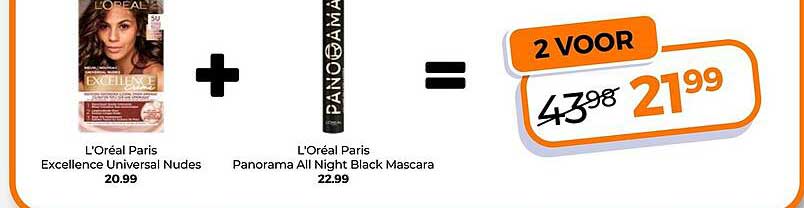 L'Oréal Paris Excellence Universal Nudes + L'Oréal Paris Panorama All Night Black Mascara 2 VOOR