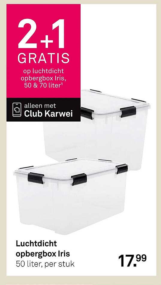 Luchtdicht opbergbox Iris 50 liter, per stuk 2+1 GRATIS