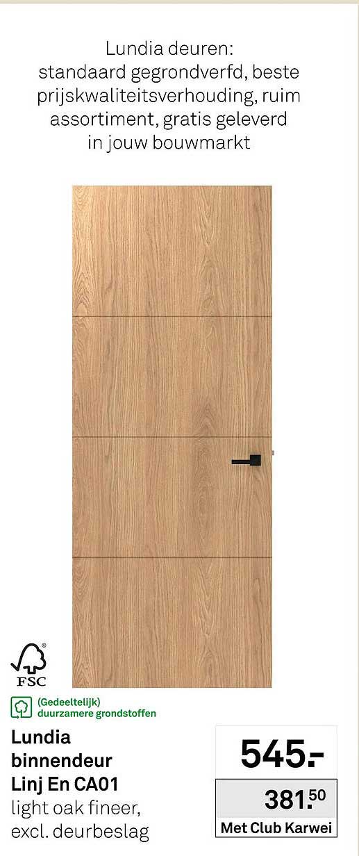 Lundia binnendeur Lijn En CA01 light oak fineer, excl. deurbeslag