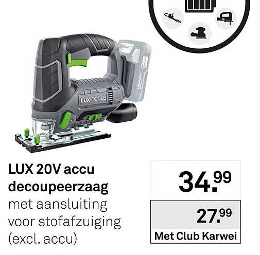LUX 20V accu decoupeerzaag met aansluiting voor stofafzuiging (excl. accu)