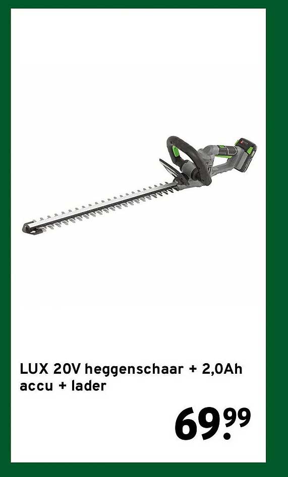 LUX 20V heggenschaar + 2,0Ah accu + lader