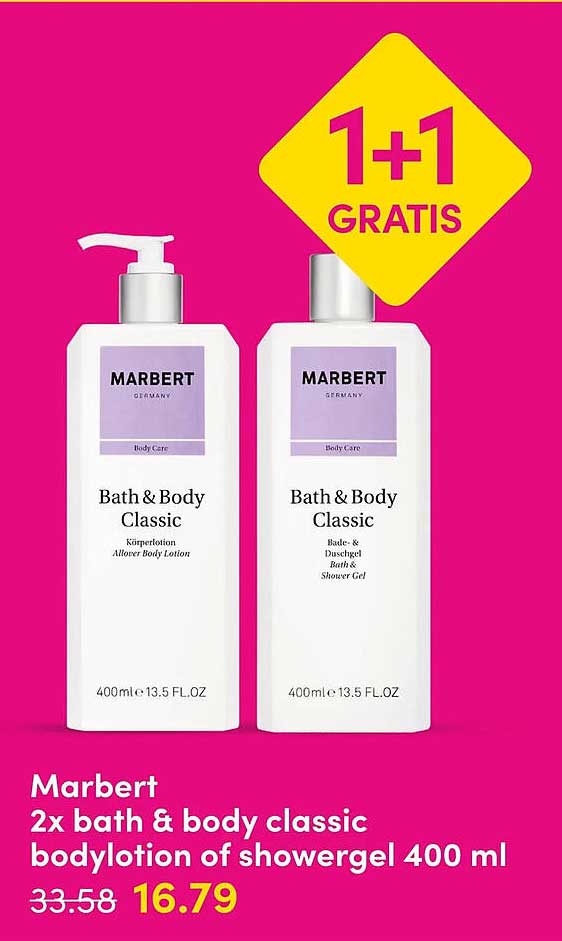 Marbert 2x bath & body classic bodylotion of showergel 400 ml 1+1 GRATIS