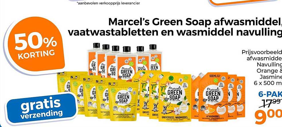 Marcel’s Green Soap afwasmiddel, vaatwastabletten en wasmiddel navulling