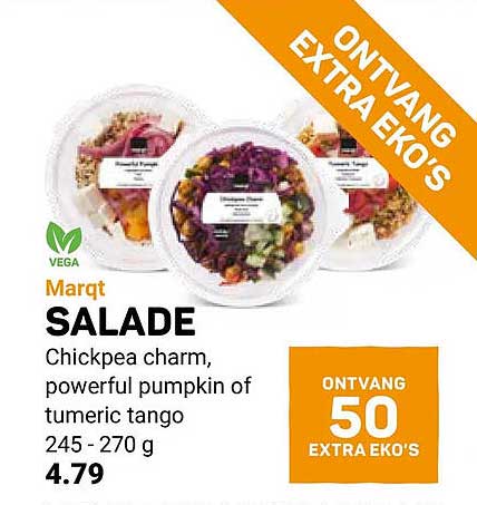 Marqt SALADE Chickpea charm, powerful pumpkin of tumeric tango 245 - 270 g ONTVANG 50 EXTRA EKO'S