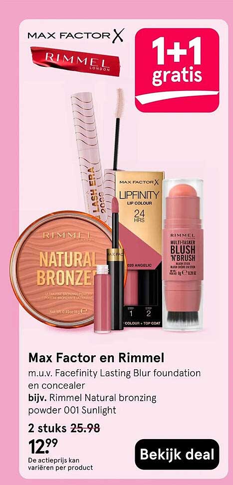Max Factor en Rimmel 1+1 gratis