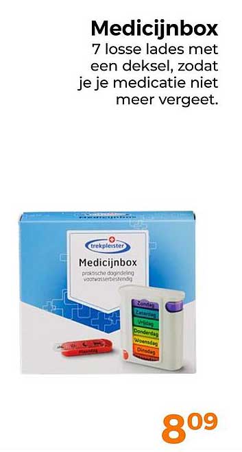Medicijnbox 7 losse lades met een deksel, zodat je je medicatie niet meer vergeet.