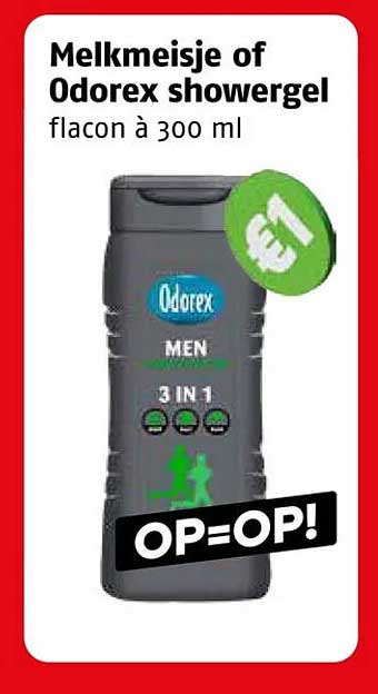 Melkmeisje of Odorex showergel flacon à 300 ml OP=OP!