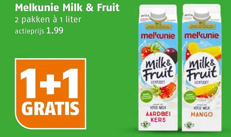 Melkunie Milk & Fruit 2 pakken à 1 liter 1+1 GRATIS