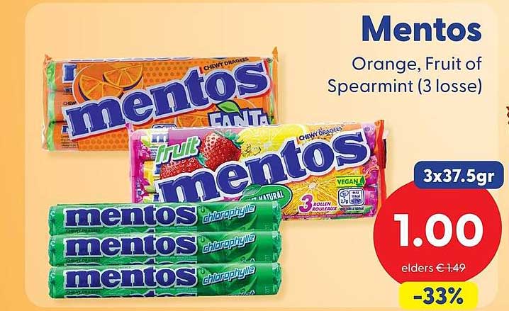 Mentos Orange, Fruit of Spearmint (3 losse)