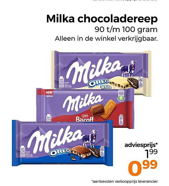 Milka chocoladereep 90 t/m 100 gram