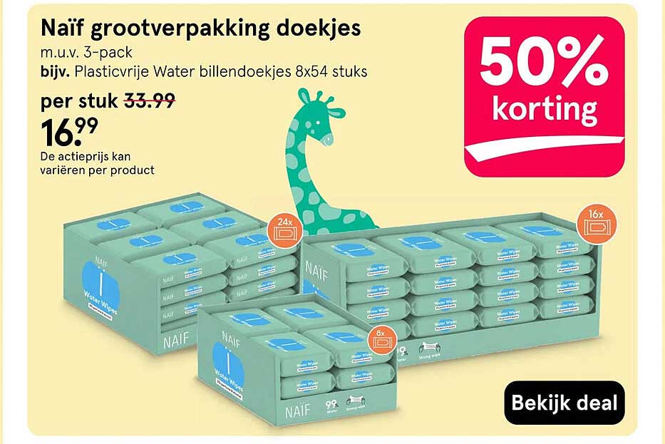 Naïf grootverpakking doekjes 50% korting