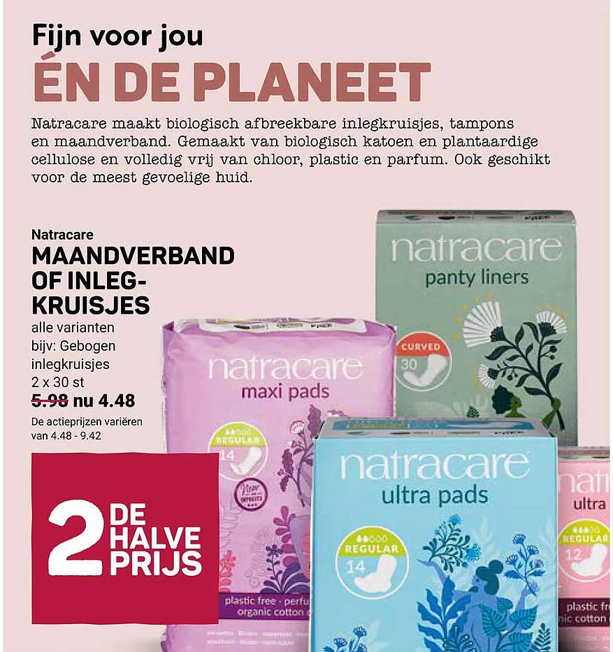 Natracare MAANDVERBAND OF INLEGKRUSJES 2e halve prijs