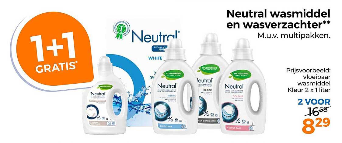 Neutral wasmiddel en wasverzachter 1+1 GRATIS