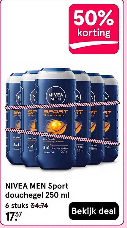 NIVEA MEN Sport douchegel 250 ml 6 stuks 50% korting