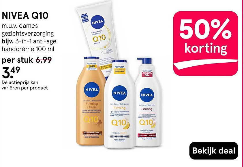 NIVEA Q10 m.u.v. dames gezichtsverzorging bijv. 3-in-1 anti-age handcrème 100 ml 50% korting