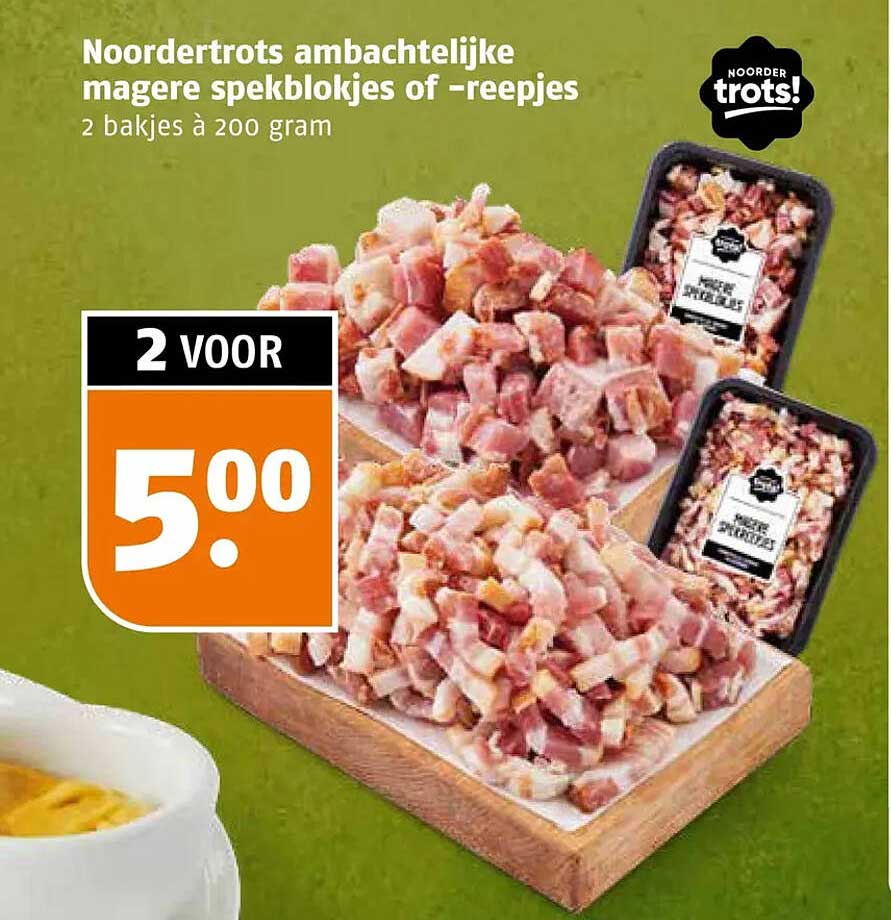 Noordertrots ambachtelijke magere spekblokjes of -reepjes 2 bakjes à 200 gram