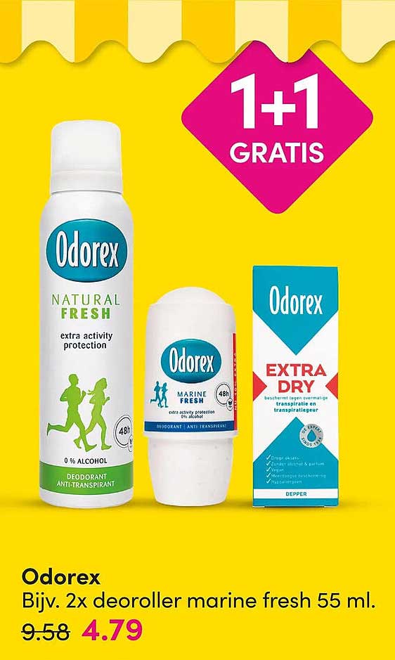 Odorex Bijv. 2x deodoroller marine fresh 55 ml. 1+1 GRATIS