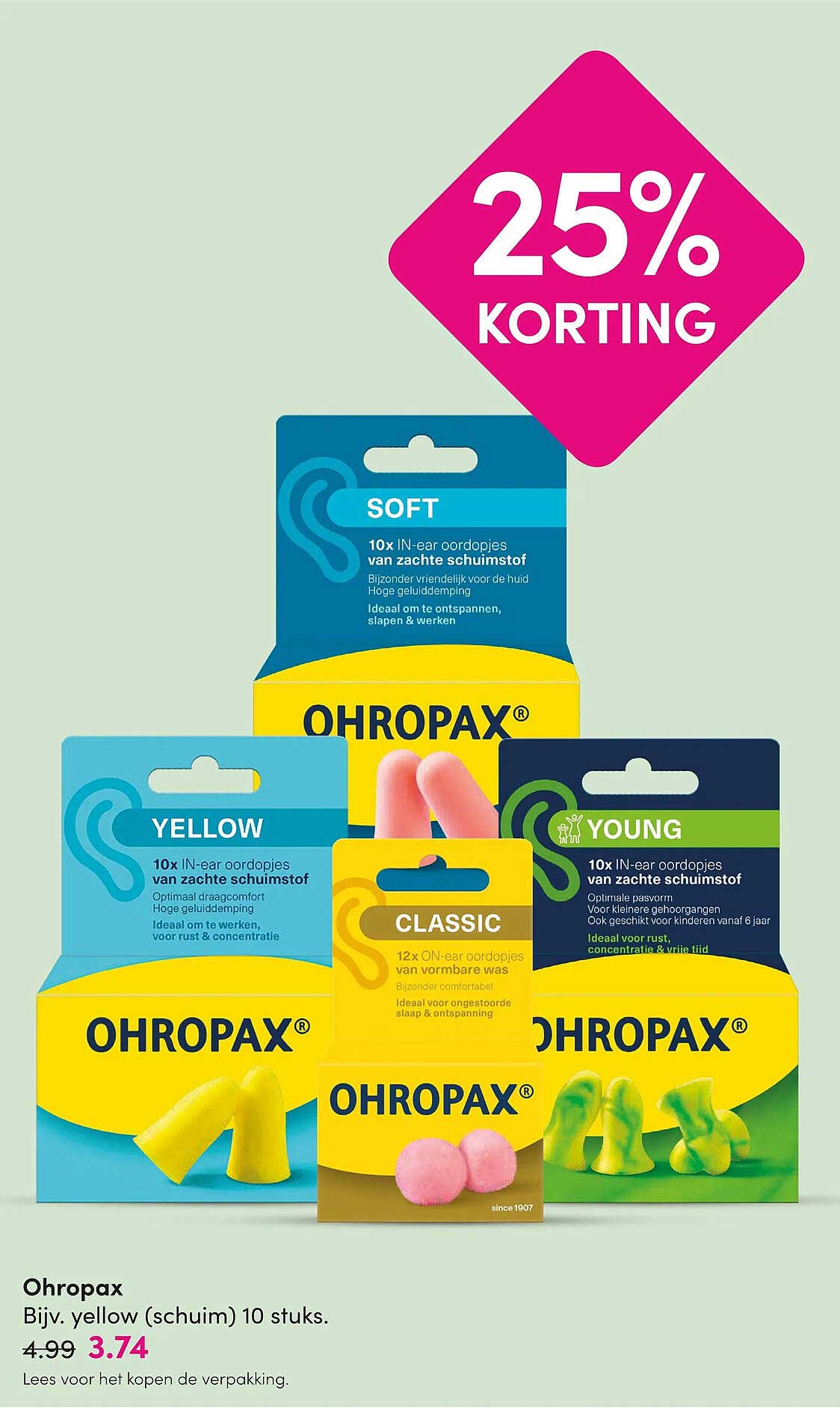Ohropax Bijv. yellow (schuim) 10 stuks. 25% KORTING