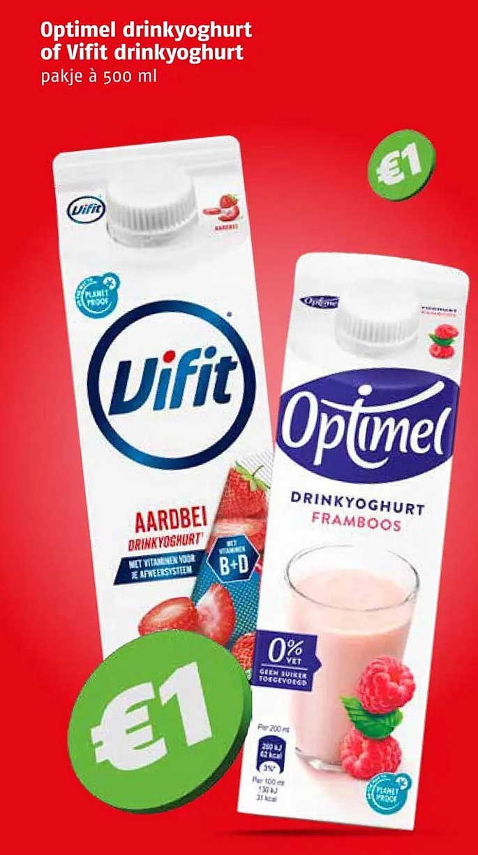 Optimel drinkyoghurt of Vifit drinkyoghurt pakje à 500 ml