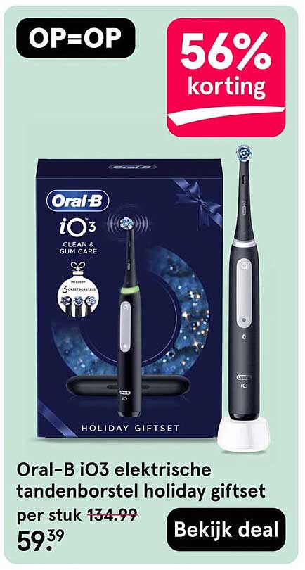Oral-B iO3 elektrische tandenborstel holiday giftset per stuk OP=OP 56% korting